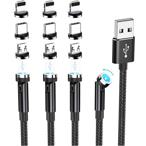 ANMONE 540° Rotating Magnetic Charging Cable (4 Pack 3/3/6/6ft) USB C Magnetic Phone Charger Cable 3 in 1 2.4A Fast Charge Cord for iPhone Samsung Moto Oneplus Android Tablet TWS Earbuds Gamepad