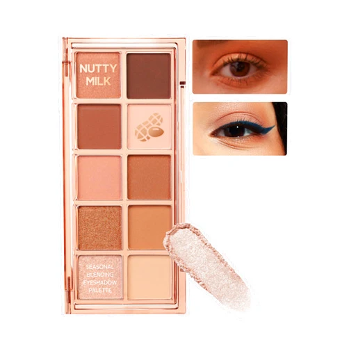 Peach C [K Beauty] Seasonal Blending Eyeshadow Palette | 10 Stunning Shades of Brown Glitter, Shimmer & Matte Eye Shadow Palette Makeup (Nutty Milk)