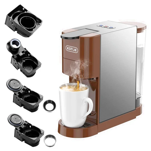 KOTLIE Multifunctional 4in1 Espresso Machine, 19Bar Pressure Single Serve Coffee Maker for Nespresso Original Capsule/Kcup Capsule/L’OR NES* Original Capsule/illy 44mm ESE coffee bag/Ground Coffee