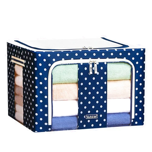 MAYMOONER Clothes Storage Bin with Metal Frame Stackable Storage Box Foldable Clothing Storage Bin with Lids 66L Oxford Fabric Box Organizer with Clear Window＆ Zippers＆ Sturdy Handles