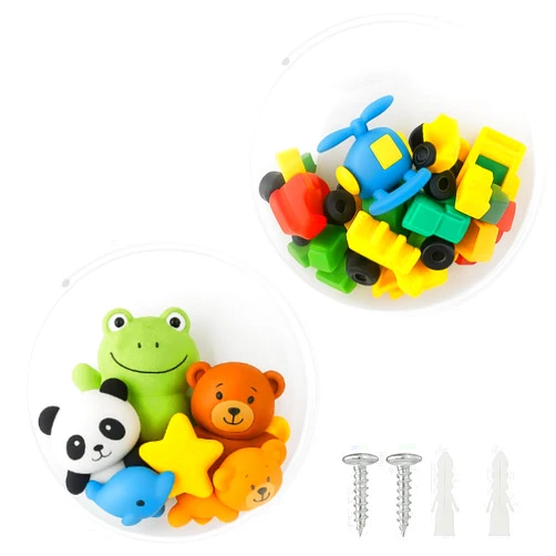 Gomos Acrylic Wall Organizer - 2-Pack Wall Toy Storage and Display - Transparent Bubble Organizer for Kids Room - Easy Installation, Back Panel Included