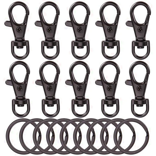 Nextexplore 10 Sets Swivel Clasps Lanyard Snap Hook and Flat Key Rings Metal Hooks Key Chain Hooks Clip Hook Lobster Clasp for Crafts, Keychain Clip Lanyard, Jewelry DIY, Black