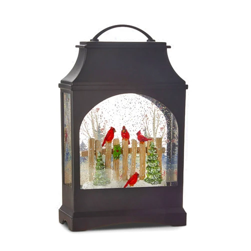 RAZ Imports Red Cardinals on Fence Lighted Water Lantern Figurine 11 Inch