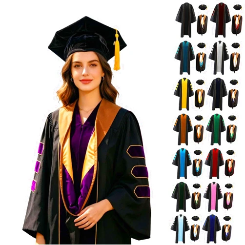 Generic Unisex Deluxe Graduation Cap and Gown, Hood, Tam Doctoral Graduation Gown Regalia by University