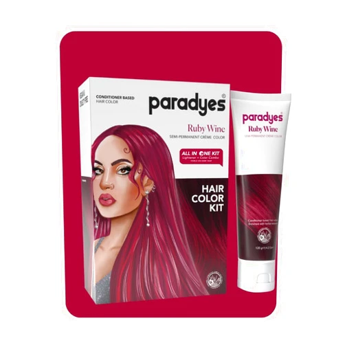 Generic P@radyes Ruby Wine Semi-Permanent Hair Color Kit: Ammonia-Free, Lasts 8+ Washes, Ideal for Dark Hair, Enriched with Nourishing Conditioner Crème