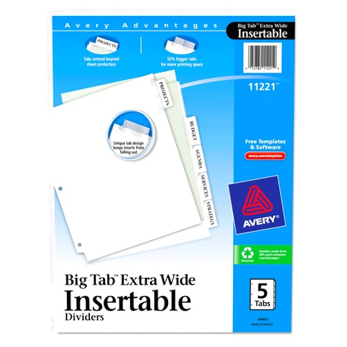 Avery 11221 Big Tab Extra-Wide Dividers, 9-1/4 x 11-1/8, Clear, 5 Tabs/Set