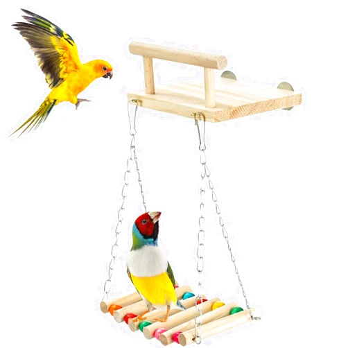 FrgKbTm Bird Perches Platform Swing,Natural Wooden Bird Hammock Exercise Stands Parrot Perches Cage Toys for Parakeet Cockatiel Conure Lovebird Hamster Chinchilla