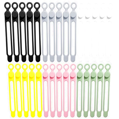Hmxpls 30 Pcs Reusable Cord Organizer Ties, Silicone Straps Cable Ties, Multipurpose Elastic Cord Organizer For Bundling And Fastening Cable Cords Wires
