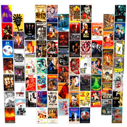 AKBOK 70Pcs Vintage Classic Movie Wall Collage Kit Retro Film Posters Home Man Cave Theater Teens Room Decor 4 ×6 Inches