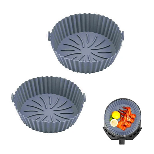Shtain 2Pcs Air Fryer Silicone Liners, 6.7in Non-stick Heat Resistant Air Fryer Silicone Pot, Reusable Silicone Air Fryer Basket, Replacement of Parchment Paper, Air Fryers Oven Accessories Gray
