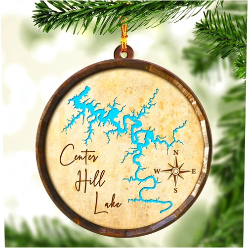 RoyKindsIII Customizable Lake Map Christmas Ornament, 2-Sided Acrylic Tree Decoration, Keepsake, Christmas Tree Decorations (Center Hill)