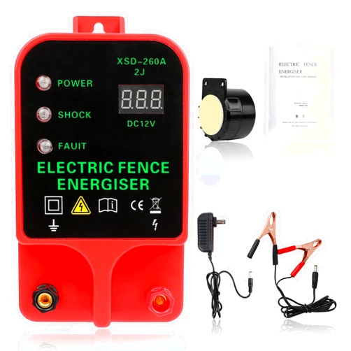 Feikeer Electric Fence Energizer 2J Output Powerful for Large Animal Cattle Horses, 6 Miles to Contain Livestock & Prevent Predators, Electric Fence Charger Controller Powered by Battery or AC, Alarm Fitting