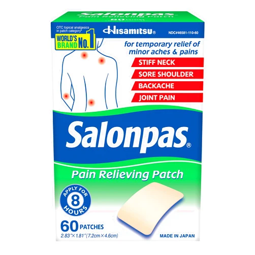 Salonpas Pain Relieving Patch for Back, Neck, Shoulder, Knee Pain and Muscle Soreness - 8 Hour Pain Relief - 60 Count