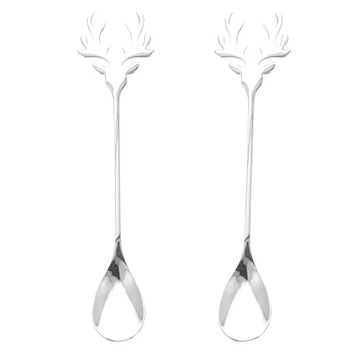 Hemoton 2pcs Coffee Spoons Set Stainless Steel Silver Tea Spoons Stirring Spoons, Teaspoons, Dessert Spoon, Ice Cream Spoon with Reindeer Handle for Stirring, Metal Espresso Spoons 5.5 Inch