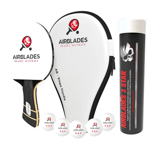 AirBlades AB-5000 Ping Pong Paddle with Hard Carry Case + 3 Star Ping Pong Balls | Table Tennis Paddle with Ergonomic Handle | 5 Blades of Wood with Premium Rubber and Sponge by AirBlades