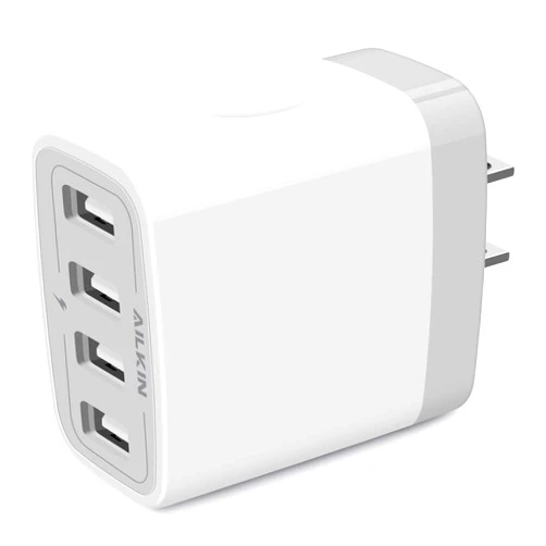 AILKIN USB Charger Cube, Wall Charger Plug, AILKIN 4.8A 4-Muti Port USB Adapter Power Plug Charging Station Box Base Replacement for iPhone 15 14 13 12 11 Pro Max/X/8, iPad, Samsung Phones USB Charging Block