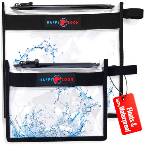 Happy Loon Elite Waterproof Fishing Tackle Bag Set - 2 Sizes, 100% Submersible Dry Bags, Floats with Lure & bait- Scuba-Grade Zipper, PVC-Free, Tethering Loop - Premium Fishing accessory pouch