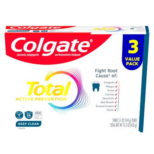 Colgate Total Active Prevention Deep Clean Toothpaste, Anticavity Fluoride Toothpaste, Clinically Proven Fluoride Formula Helps Fight Plaque Bacteria, Mint, 3 Pack, 5.1 oz