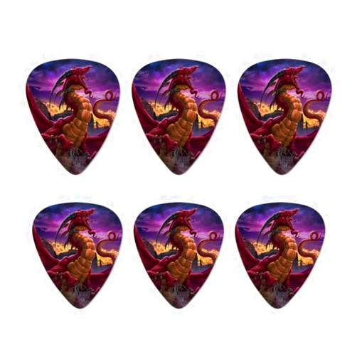 GRAPHICS & MORE Red Purple Horned Dragon Unleashed Wizard Fantasy Novelty Guitar Picks Medium Gauge - Set of 6