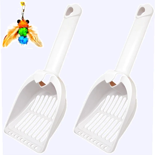 miwoowim 2 Pack Large Cat Litter Scoop Set with Bee-Shaped Wand Toy Refill, Heavy Duty Cat Scooper for Litter Box with 7mm Wide Large Holes, Long Handle & Hanging Hook, Kitty Litter Box Cleaning Tool