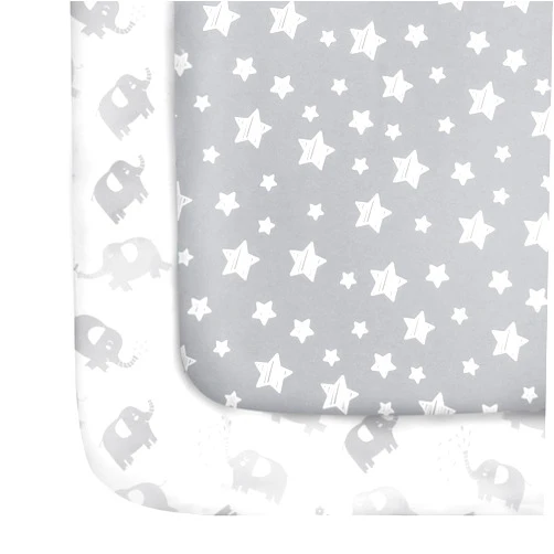 Moonsea Pack and Play Sheets, 2 Pack Mini Crib Sheets, Stretchy Playard Fitted Sheet, Compatible with Graco Pack n Play, Soft and Breathable Material, Stars & Elephant