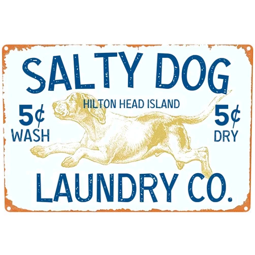 Aowotu Salty Dog Laundry Vintage Farmhouse Laundry Room Sign Country Home Decor Washroom Signs Art Wall Metal Tin Signs Vintage Dog Wall Decor 8X12 Inches