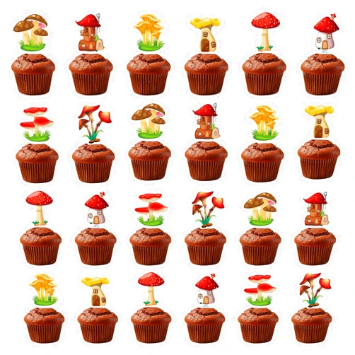 SparkDot 24pc Mushroom Cupcake Toppers & Cake Picks - Mushroom Birthday Decorations for Baby Showers & Parties