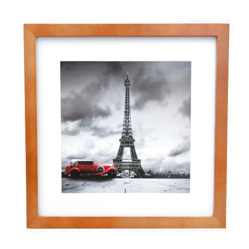 Egofine 11x11 Picture Frame, Display Pictures 4x4 or 8x8 with Mat or 11x11 Without Mat Made of Solid Wood Covered by Plexiglass for Table Top Display and Wall Mounting Photo Frame, Light Brown