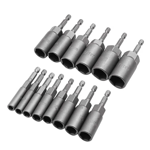 GREYWAWA 14Pcs 80mm Hexagon Socket, 6-19mm Hex Shank Nuts Setter Driver, Hex Drill Bit,1/4 Inch Adding Depth Drill Bit Set