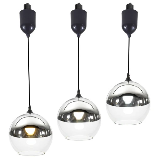 SKIVTGLAMP Adjustable Hanging Height Juno Track Lighting Pendants, 4 Ft Cord, J-Type Track Mounted Vintage Chrome Globe Glass Shade, E26 Socket for Bar Planting 3 Lights Kitchen Vaulted Ceiling