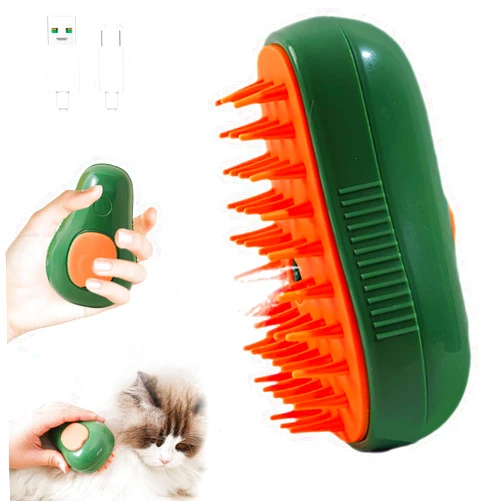LorSou Steamy Cat Brush, 3 in 1 Cat Steamy Brush, Electric Cat Steam Brush, Cat Grooming Brush Silicone Self Cleaning Steam Brush for Massage,Clean and Removing Loose Hair