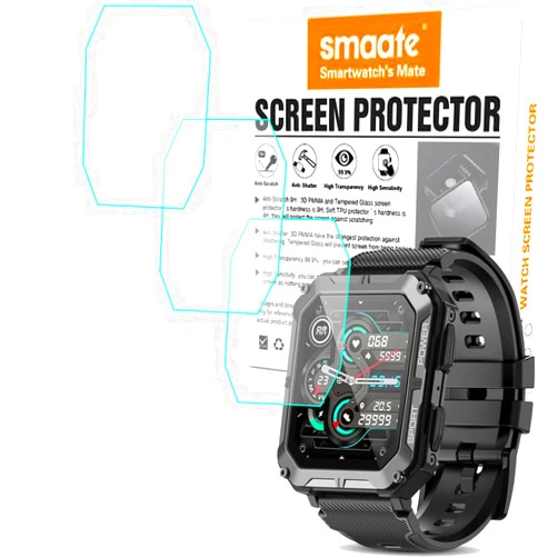 Smaate Tempered Glass Screen Protector Compatible with PUREROYI C20PR 1.83” Rugged Smart Watch, 3pcs, 9H