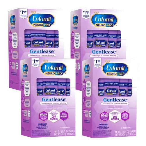 Mead Johnson & Company Enfamil NeuroPro Gentlease Baby Formula Powder Single Serve Packets, Clinically Proven to Reduce Fussiness, Gas, Crying in 24 hours, 0.61 Oz Packets (14 count) (Pack of 4), Total 56 packets