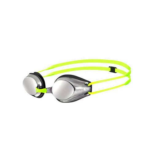 ARENA Tracks Unisex Junior Youth Essential Racing Swim Goggles Kids Swimmers Young Racers Anti-Fog Coated Mirror Lens, Silver/Black/Fluo Yellow