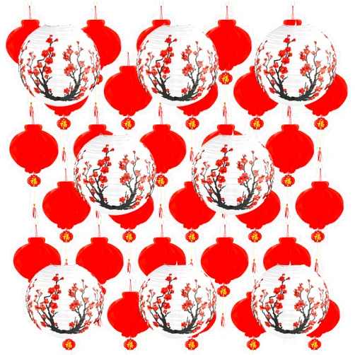 Coopay 40 Pieces Chinese Japanese Paper Lantern Includes 8 Cherry Blossom Japanese Paper Lantern 32 Chinese Red Lanterns 12 Inches Red Cherry Flowers Paper Lanterns for Spring Festival New Year Wedding