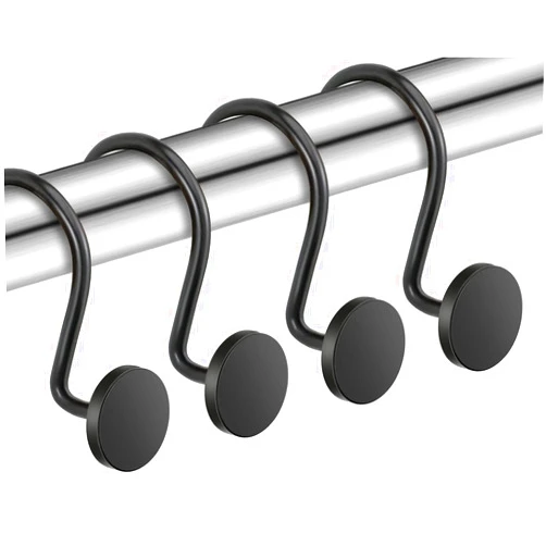 CHICTIE Black Shower Curtain Hooks, 12 Pieces, Metal, Shower Curtain Rings, Modern Decorative Design