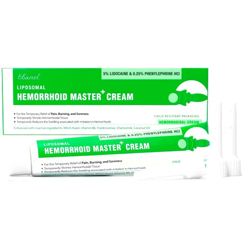 Ebanel 5% Lidocaine Hemorrhoid Treatment Cream with Witch Hazel, Phenylephrine, Horse Chestnut, Vitamin B6, Zinc Oxide, External and Internal Hemorrhoids Treatment Burn Itch Pain Relief Anal Cream