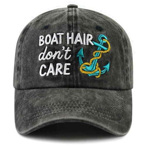 VIPCapz Boat Hair Don't Care Hat for Men Women, Funny Adjustable Cotton Embroidered Boating Sailing Baseball Cap
