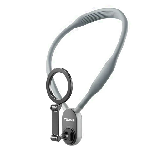 TELESIN° Magnetic Neck Mount for Phones, Neck Cell Phone Holder POV/Vlog Selfie Mount Hand Free Phone Neck Holder Chest Stand Strap Video Recording for iPhone 16 15 14 13 12 Seires Android Phones Gray