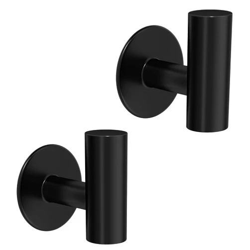 Fasbeu 2 Pack Adhesive Towel Hooks for Bathroom, Waterproof Wall Mount Towel Holder, Matte Black Wall Robe Hook, Stainless Steel Heavy Duty Door Hanger Towel Hook for Kitchen, Bedroom, Hotel