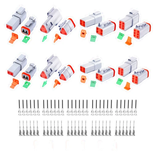 Deutusacc Deutsch DT Connector Kit, 2 3 4 6Pin 2 Sets Gray Waterproof Electrical Stamped Contact Seal Plug Truck, Off-Road Vehicles, Agriculture, Marine, Motorcycle Wiring