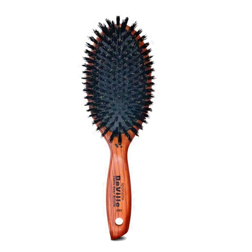Spornette Deville Boar Bristle Wooden Paddle Hair Brush for Women - Cushion Oval Hair Straightening Brush for Blow Drying, Detangling, Smoothing & Styling