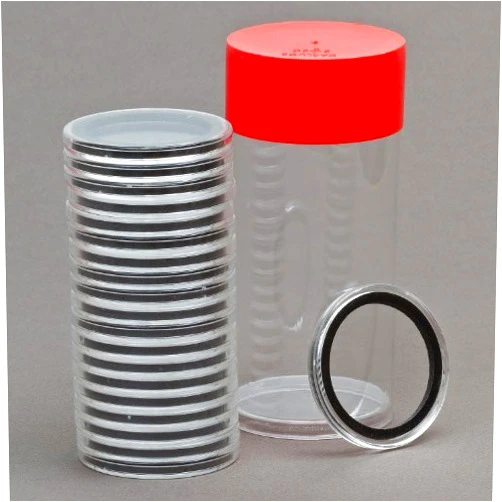 Air-Tite 1 Air-Tite Coin Holder Storage Container & 20 Black Ring 40mm Air-Tite Coin Holder Capsules for Silver Eagles