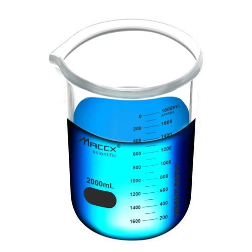 Maccx 67.6oz(2000ml) Sturdy Glass Beaker, Heavy-Duty 2L Lab Beakers,3.3 Borosilicate Griffin Low Form with Printed Graduation, BKL2K0-001