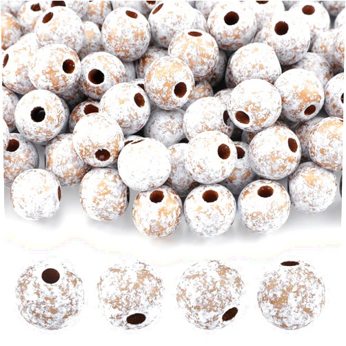Cinnvoice 100 Pcs Christmas Boho Farmhouse Wood Bead Natural Vintage 16mm Round Wooden Beads with Holes for Crafts Handmade DIY Garland Home Party Holiday Decor (Gold)