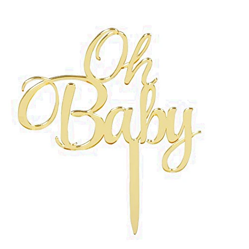 LOVELY BITON Mirrored Gold Oh Baby Cake Topper, Baby Shower 1st Birthday Party Decorations, Welcome Baby Decorations, Baby Shower Party Cake Decor