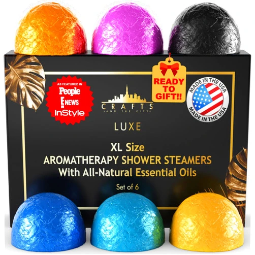CRAFTS AND THE CITY Luxury Shower Steamers Aromatherapy 6 Pack Gift Set -Made in USA Essential Oil Shower Bath Bombs for Women- Best Womens Luxe Shower Fizzies Scents Vapor Pods Melts Soothers