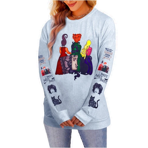 KNEYATTA Halloween Sweatshirt Women Sanderson Sisters Graphic Pullover Sweatshirts Funny Long Sleeve Novelty Shirts