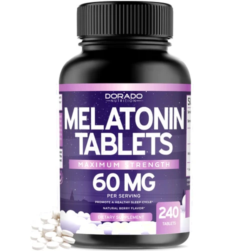 DORADO NUTRITION Melatonin 60mg Tablets for Adults (240 Count) - Fast Dissolve Tablets with 60mg of Melatonin Per Tablet - Gluten-Free, Non-GMO, 100% Vegetarian, & Great Tasting - Mixed Berry Flavor - 240 Tablets