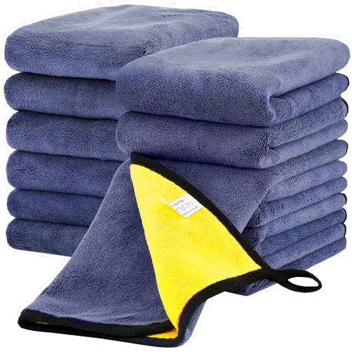 Tallew 12 Pcs Microfiber Towels for Cars,16 x 16 Inch 800 GSM Thick Cleaning Cloth Auto Absorbent Detailing Towels Drying Wash Cloth Gifts for Car Cleaning Polishing, House, Kitchen(Yellow and Gray)